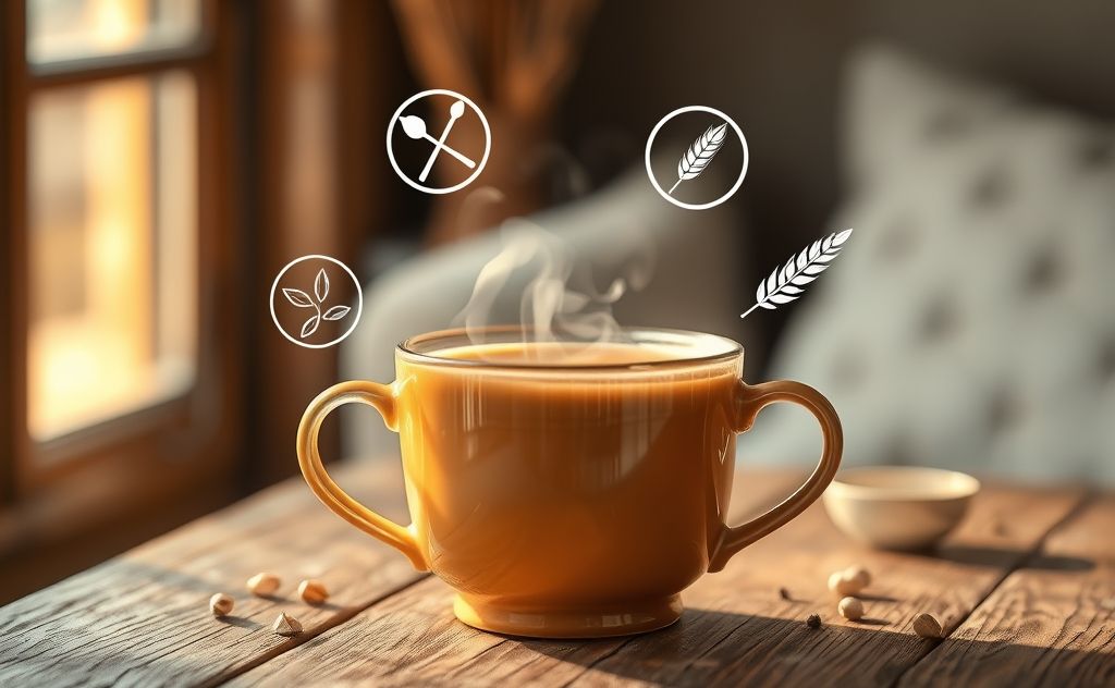 Chai tea cup with gluten-free symbols around it