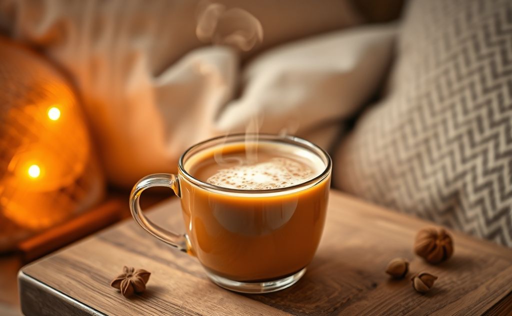 Chai tea soothing cramps with warm comfort.
