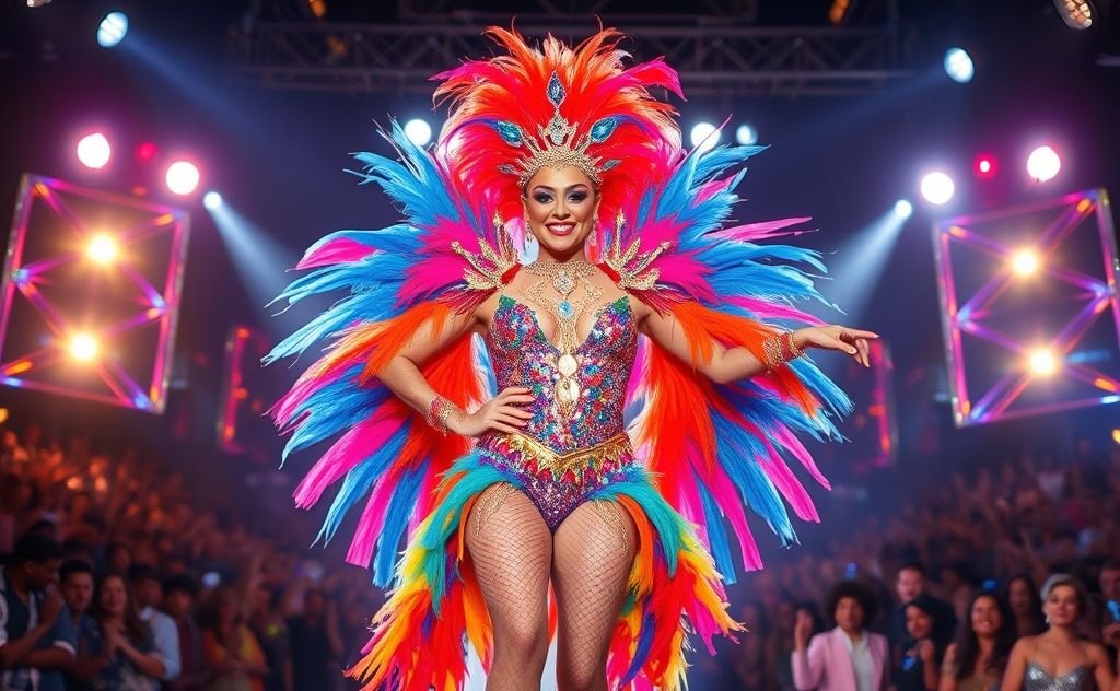 Chakra 7 Drag Race champion on stage in vibrant costume