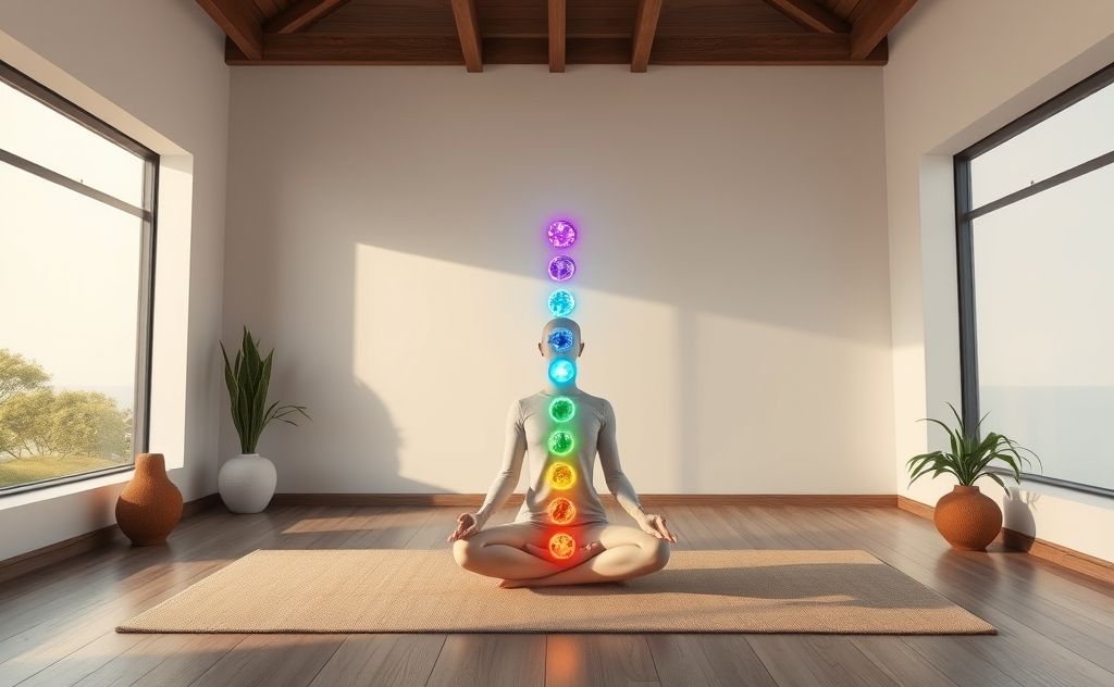 Chakra alignment in serene meditation space