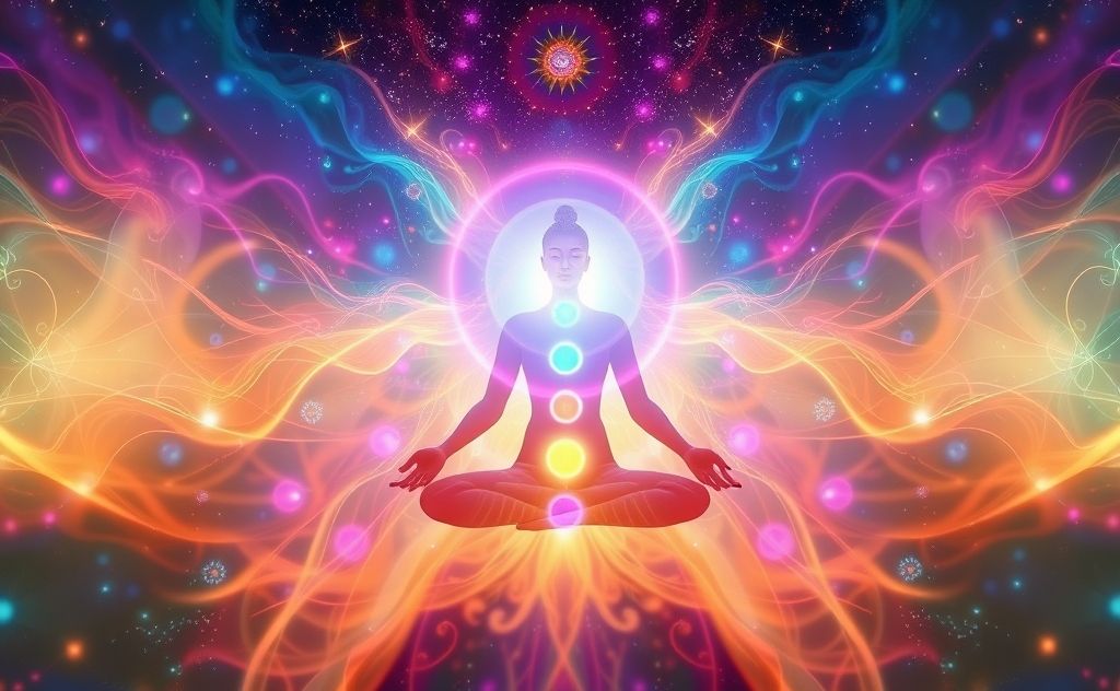 Chakra and aura cleansing with vibrant energy flow