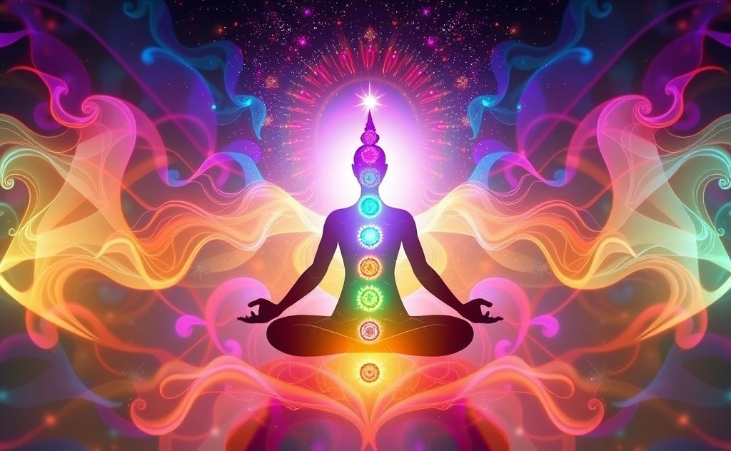 Chakra balancing ritual with vibrant energy flow