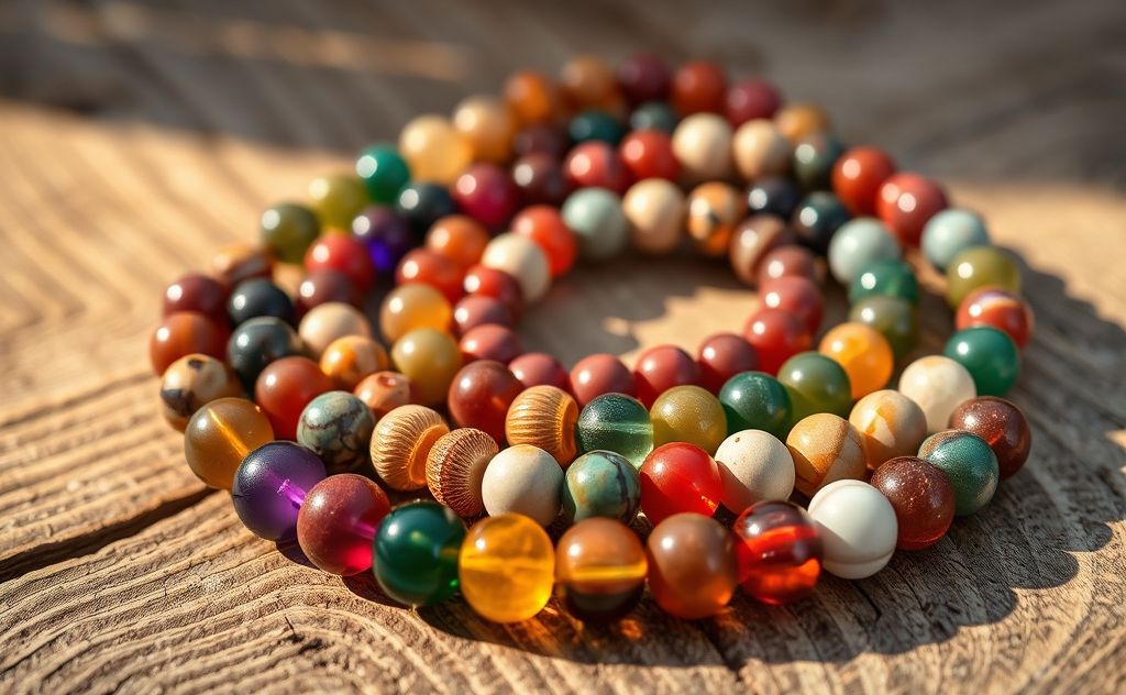 Chakra beads in vibrant colors and natural textures