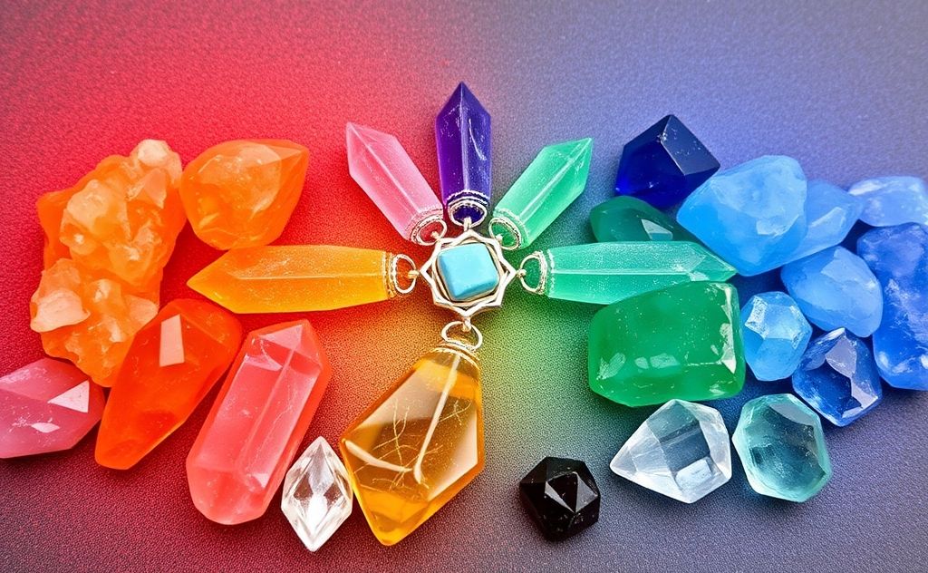 Chakra colors with corresponding healing crystals