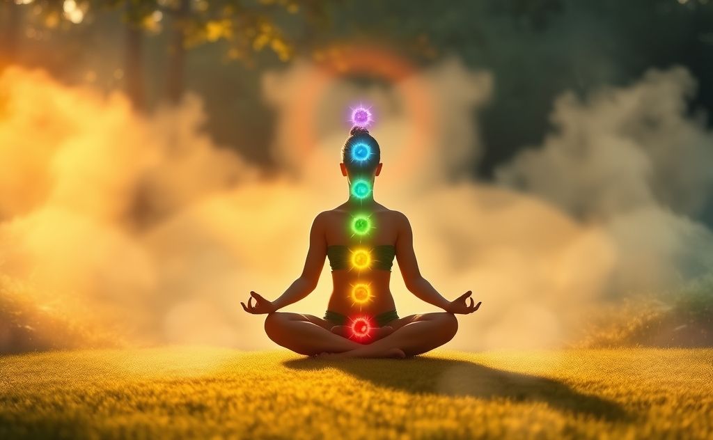 Chakra energy flow in serene meditation setting