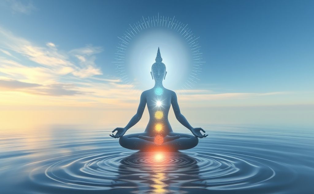 Chakra energy flowing through a serene figure