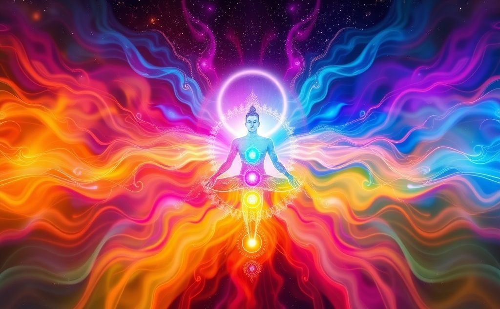 Chakra energy flowing through vibrant colors