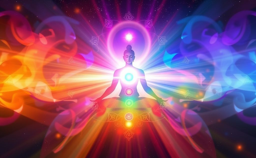 Chakra energy healing with vibrant colors and light