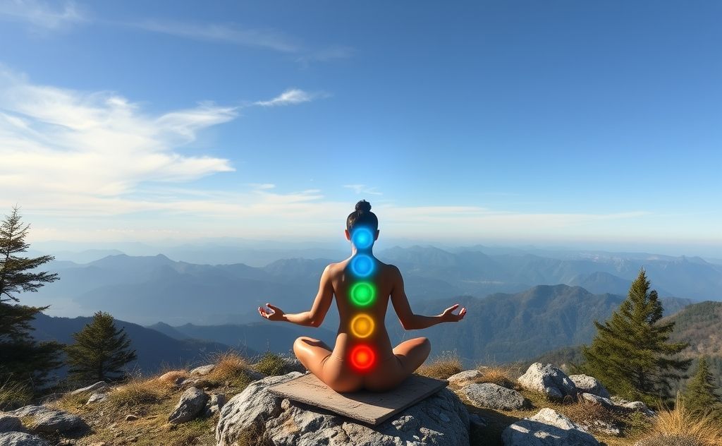 Chakra energy in mountain pose meditation