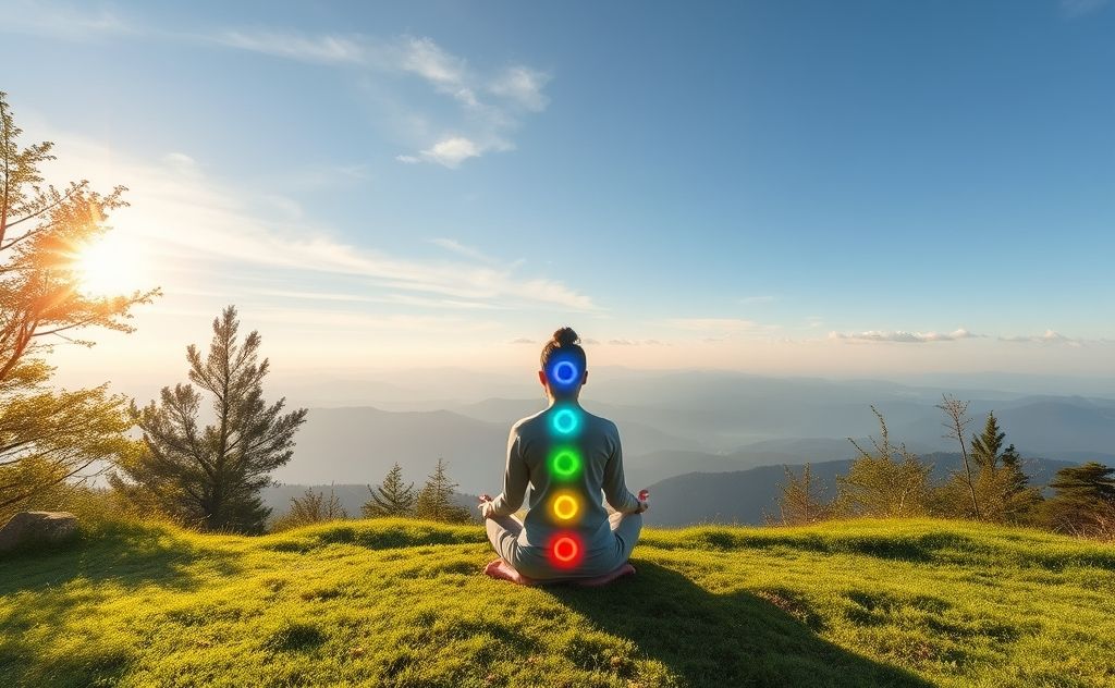 Chakra meditation in a serene nature setting