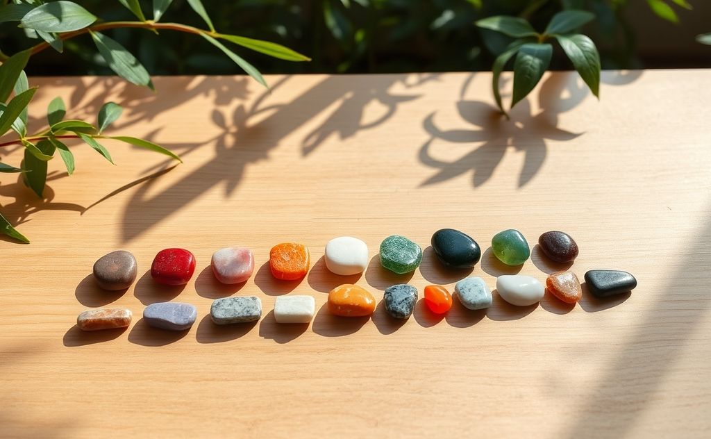Chakra stones arranged for beginner's guidance