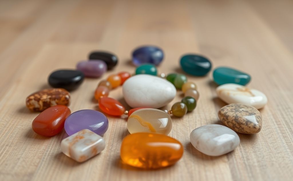 Chakra stones arranged for meditation practice