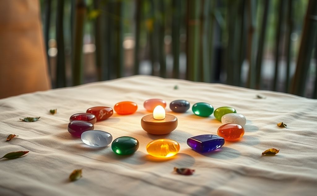 Chakra stones arranged in a harmonious display