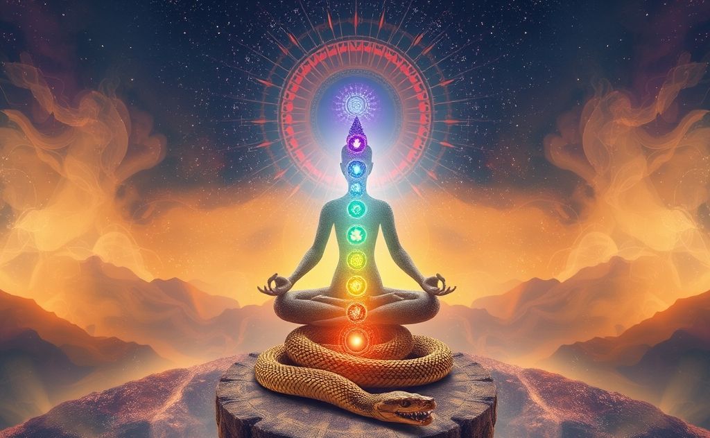Chakras aligned with rising serpent energy