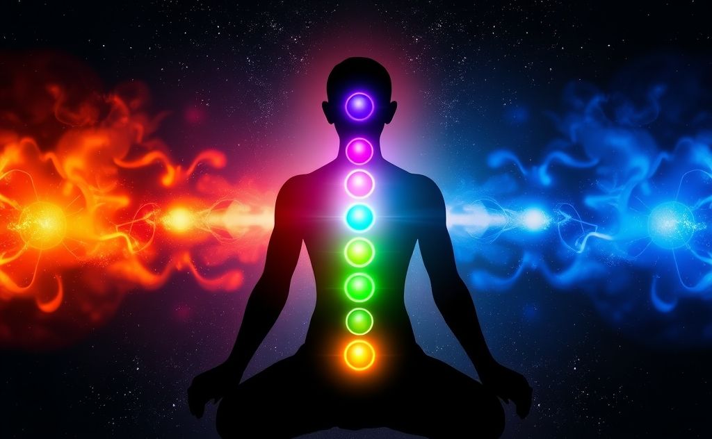 Chakras represented as colorful energy centers