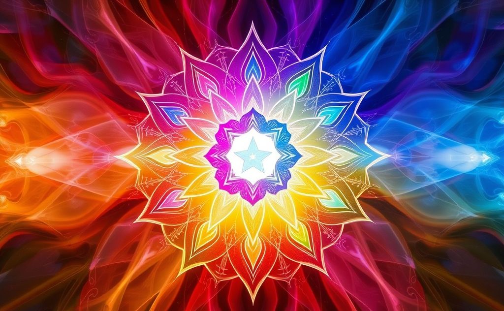 Chakras represented by colorful energy centers