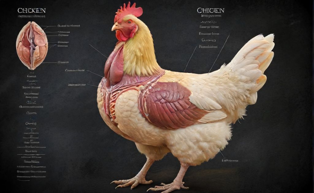 Chicken reproductive system with anatomy details