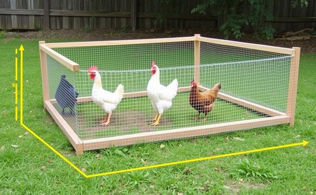 Chicken run size for ten chickens 100 square feet