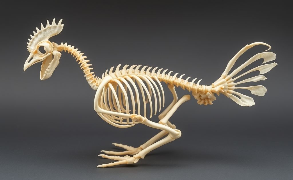 Chicken skeleton with bones highlighted clearly