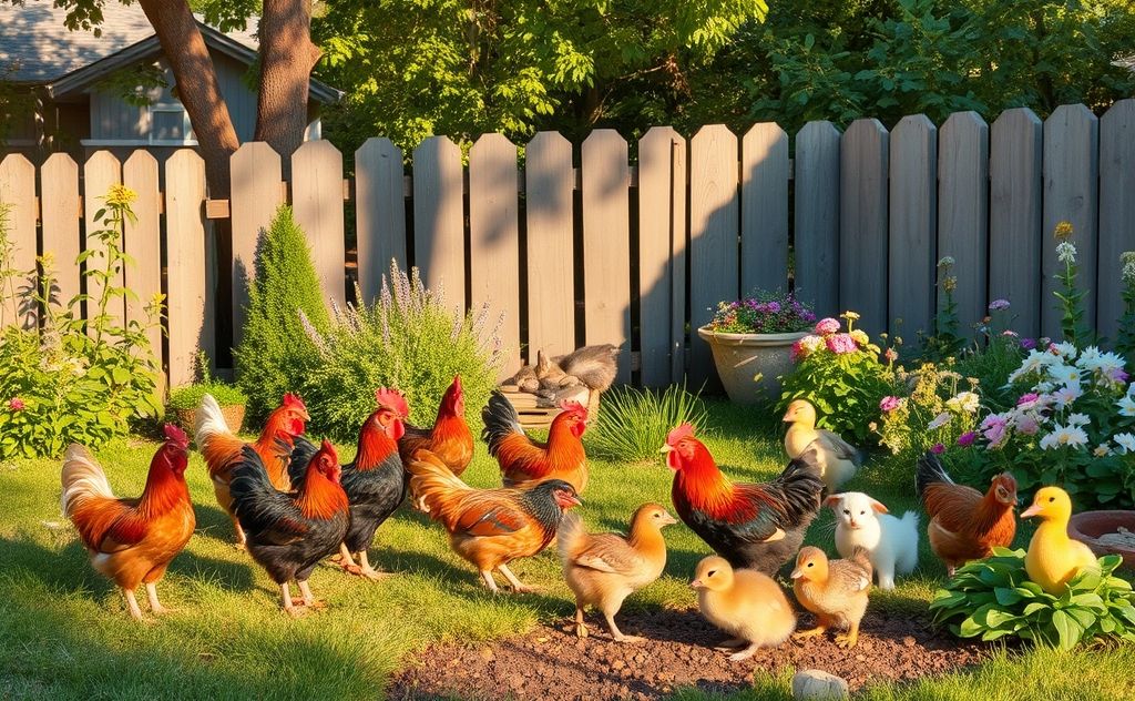 Chickens and their cozy backyard companions