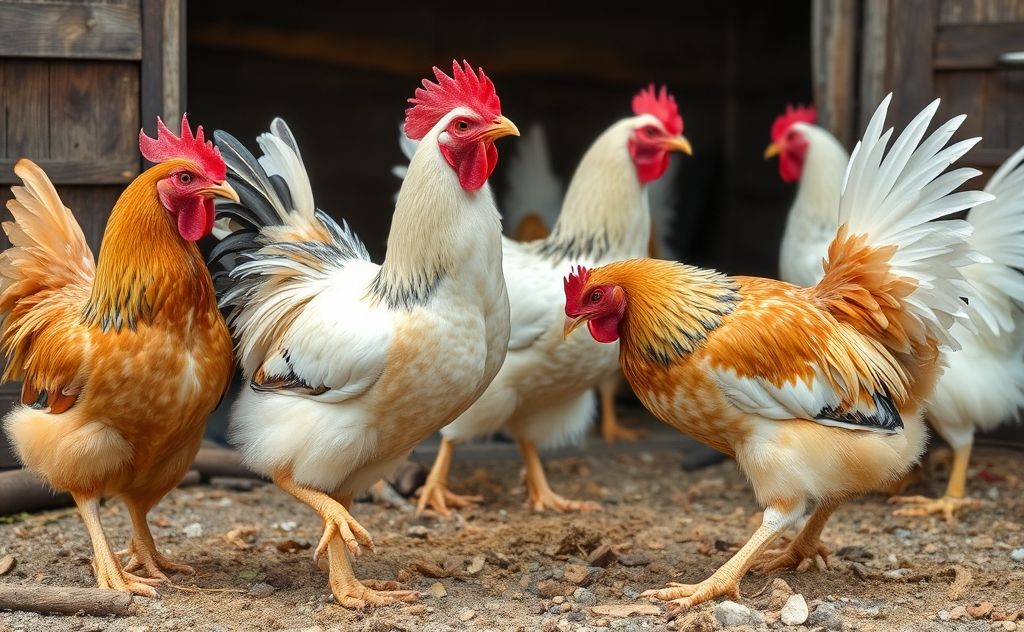 Chickens battling for dominance in the coop