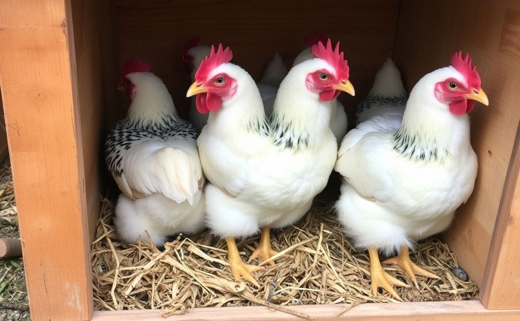 Chickens comfortably using a cozy nesting box
