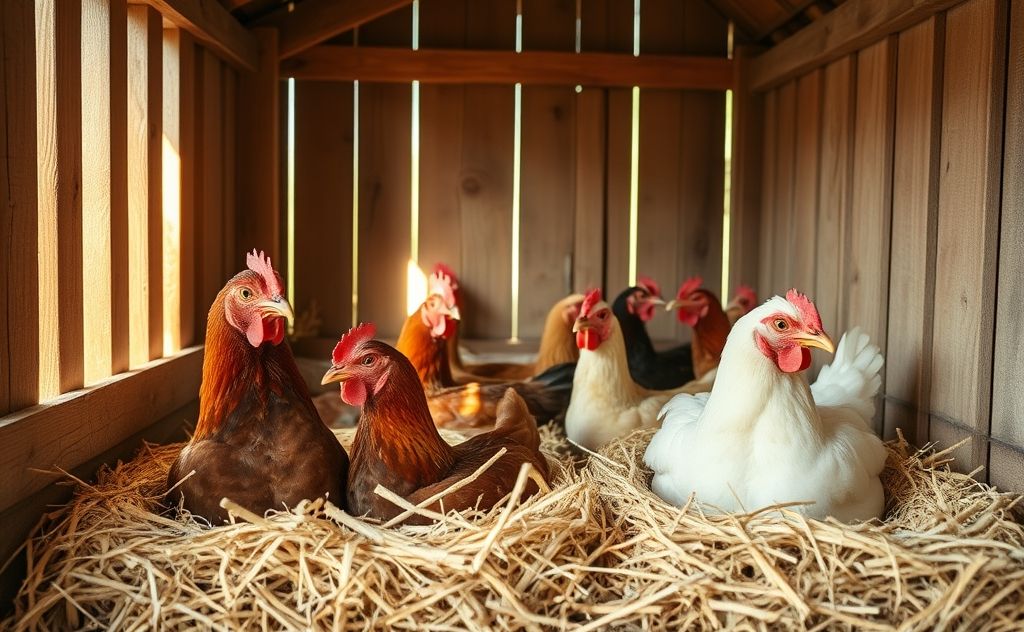 Chickens comfortably using a nesting box