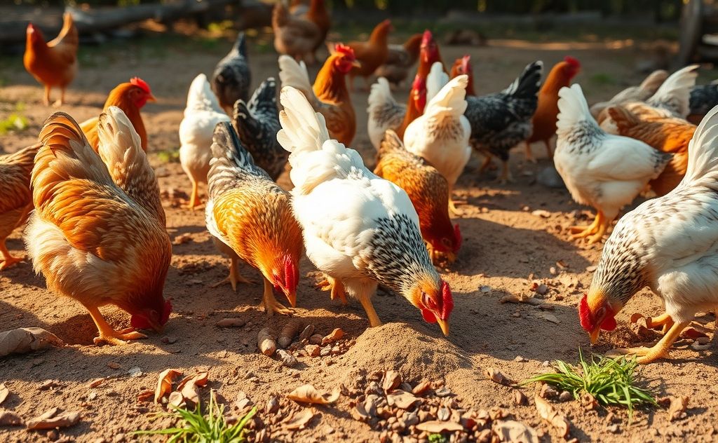 Chickens digging holes for bugs and food