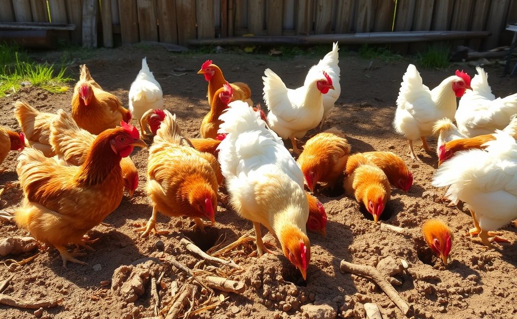Chickens digging holes for comfort and nesting