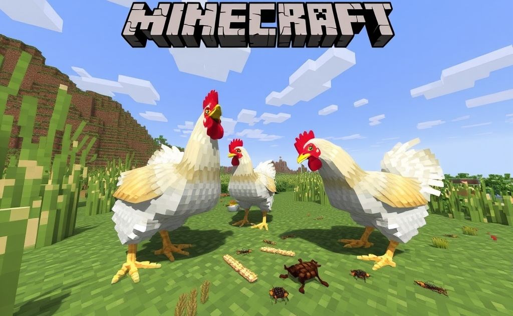 Chickens eat seeds grains and insects in Minecraft