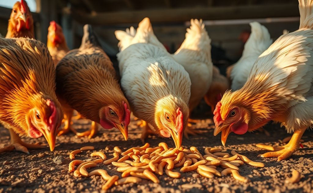 Chickens eating mealworms raise health concerns