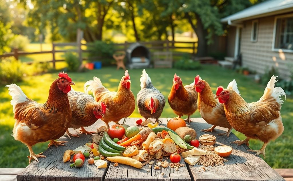 Chickens enjoy safe food scraps daily