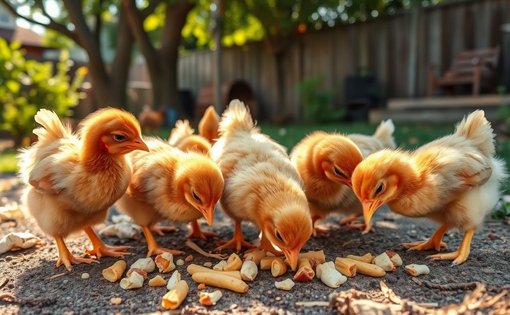 Chickens enjoy scraps starting at six weeks old