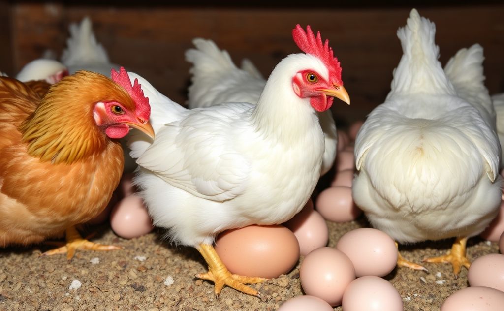 Chickens experiencing discomfort during egg laying