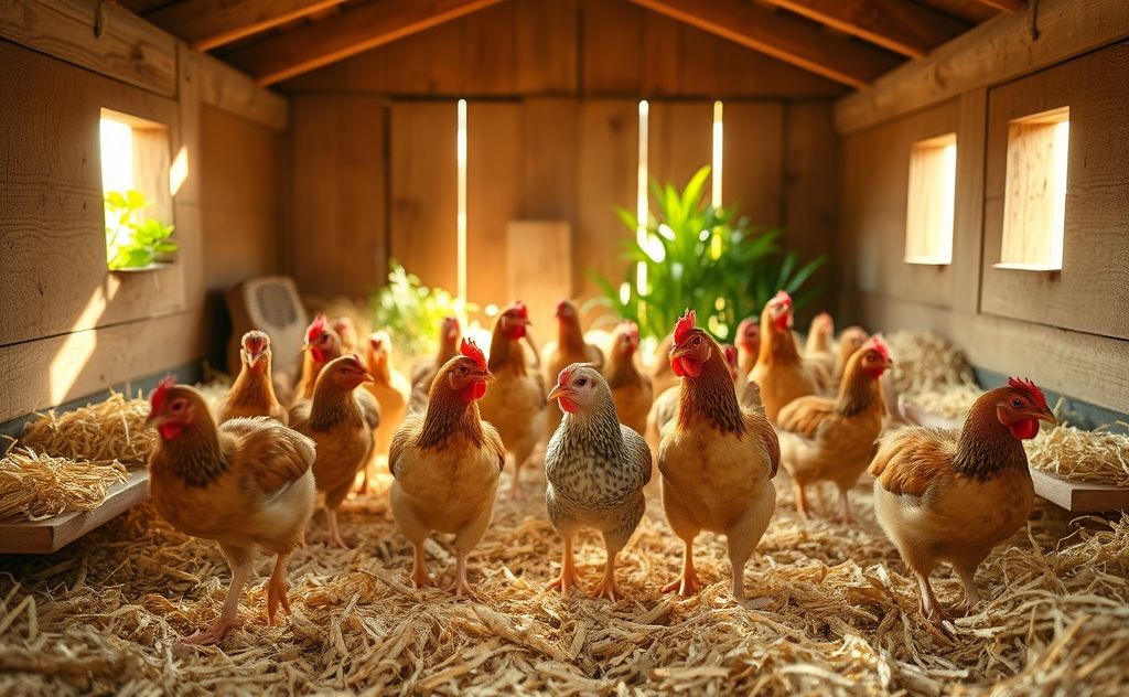 Chickens exploring a cozy new coop environment