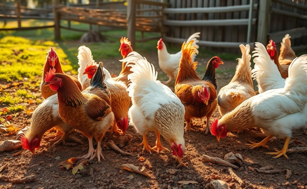 Chickens exploring and scratching the earth