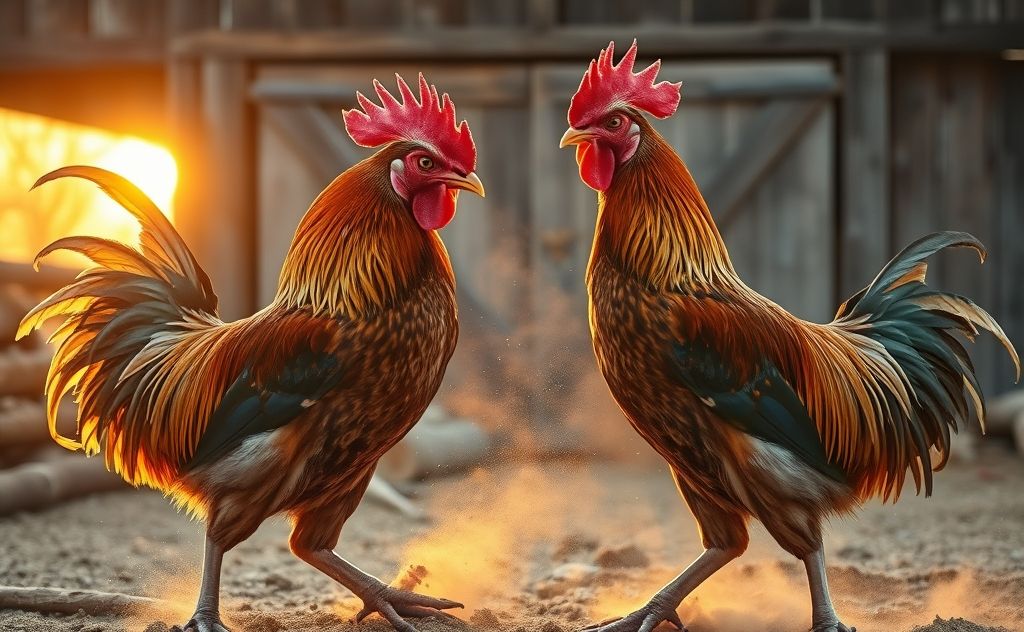 Chickens fighting due to stress or dominance