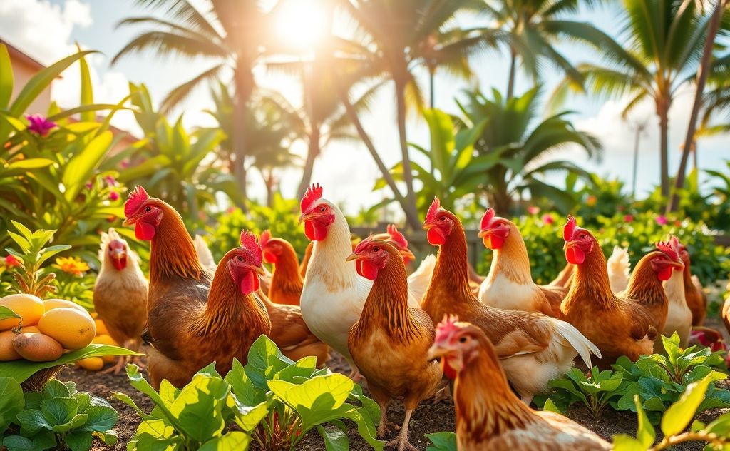 Chickens flourish in Hawaii's warm climate and food
