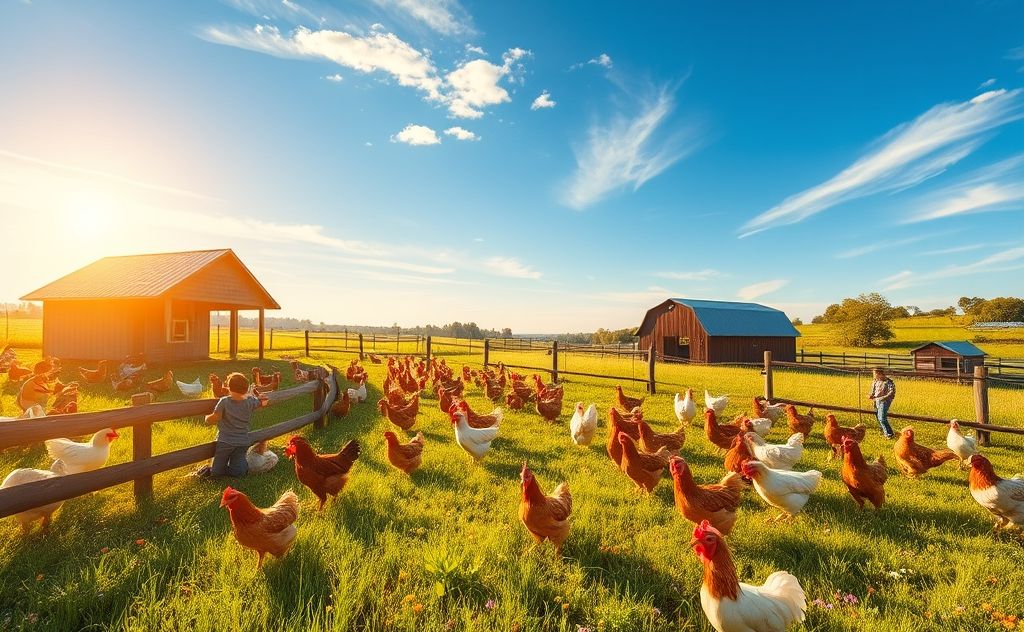 Chickens for every person in a vibrant farm setting
