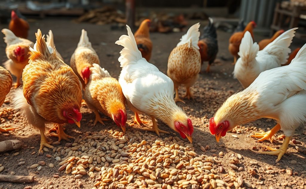 Chickens foraged grains seeds and insects