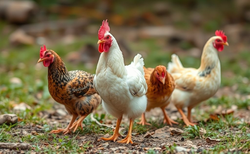 Chickens grounded exploring their world on foot