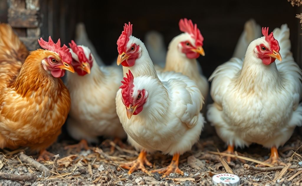 Chickens hiding their heads in curiosity and safety
