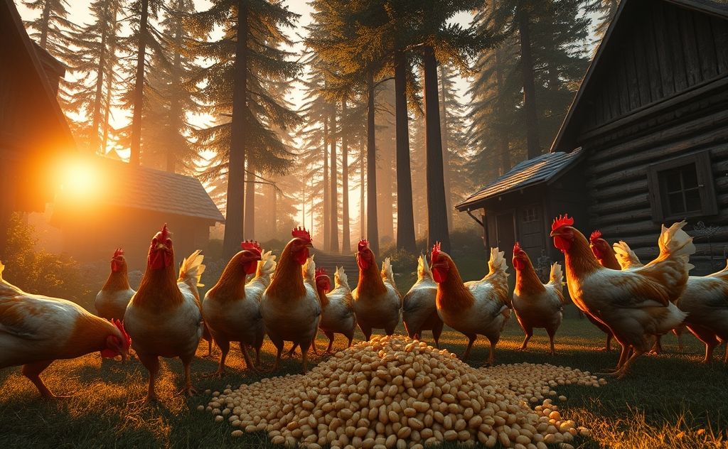 Chickens in Valheim enjoying their favorite food