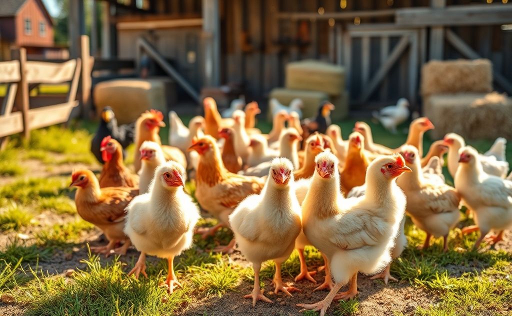Chickens in a farm setting with pullets highlighted