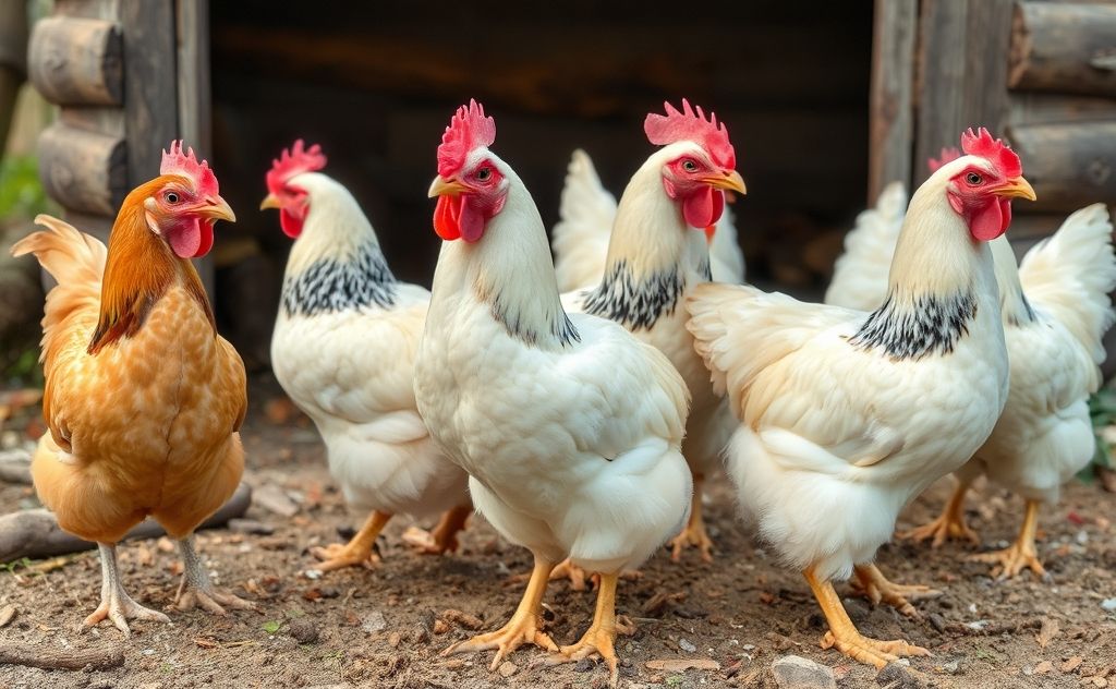 Chickens in a peaceful coop setting together