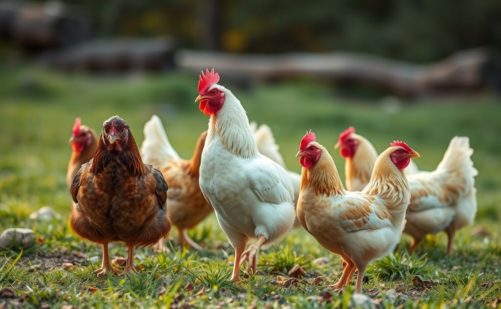 Chickens in a serene setting exploring hypnosis