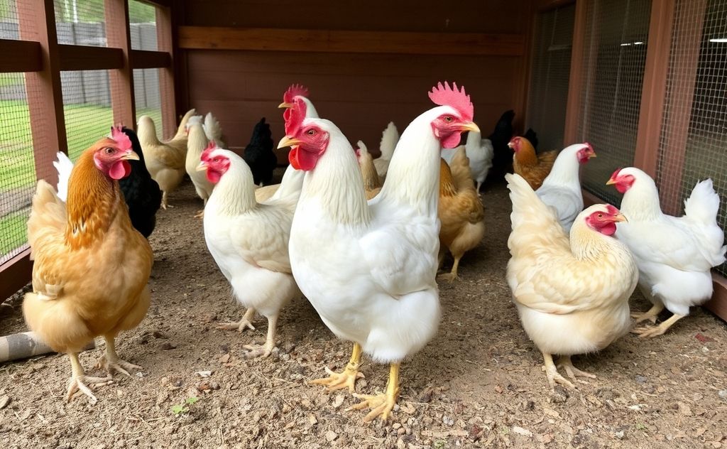 Chickens in a spacious 10x10 run environment