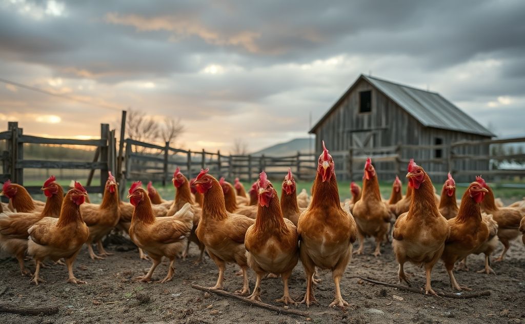 Chickens in distress on a farm setting