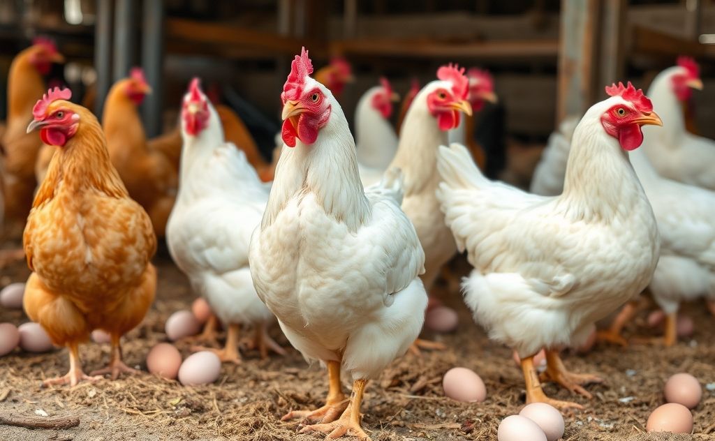 Chickens known for laying jumbo eggs in a farm setting