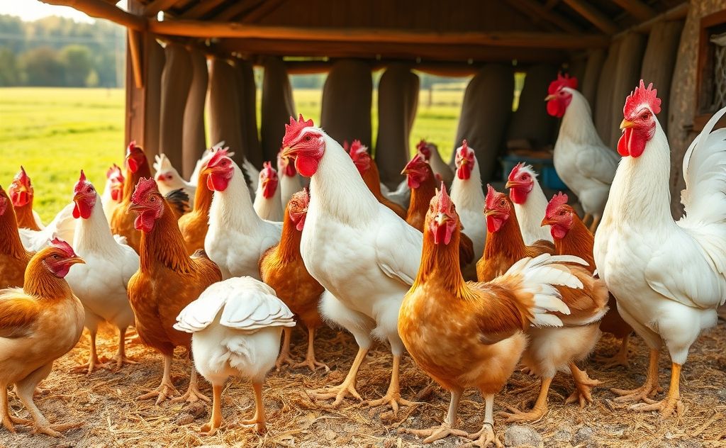 Chickens making unique sounds and behaviors